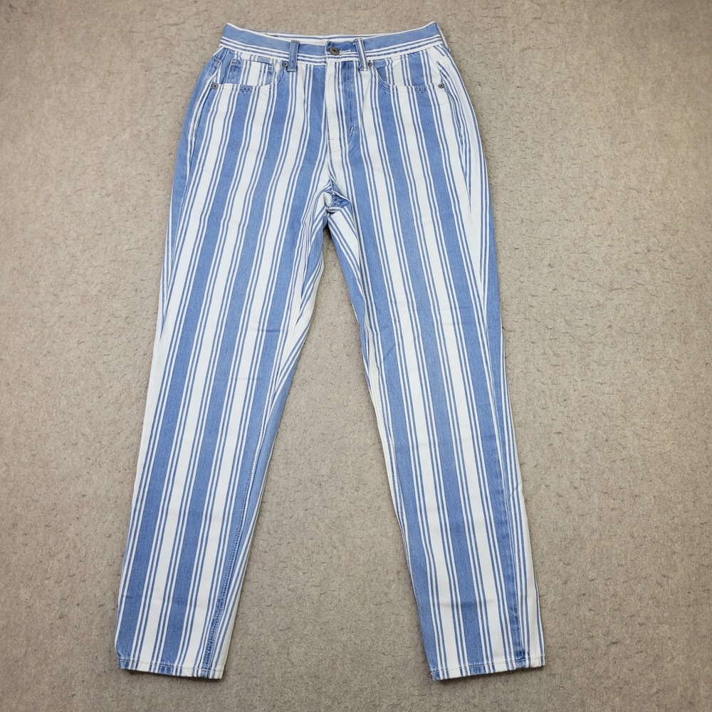 American Eagle Mom Jeans Womens 2 Blue White Stripes High Rise Sailorcore‎ Beach